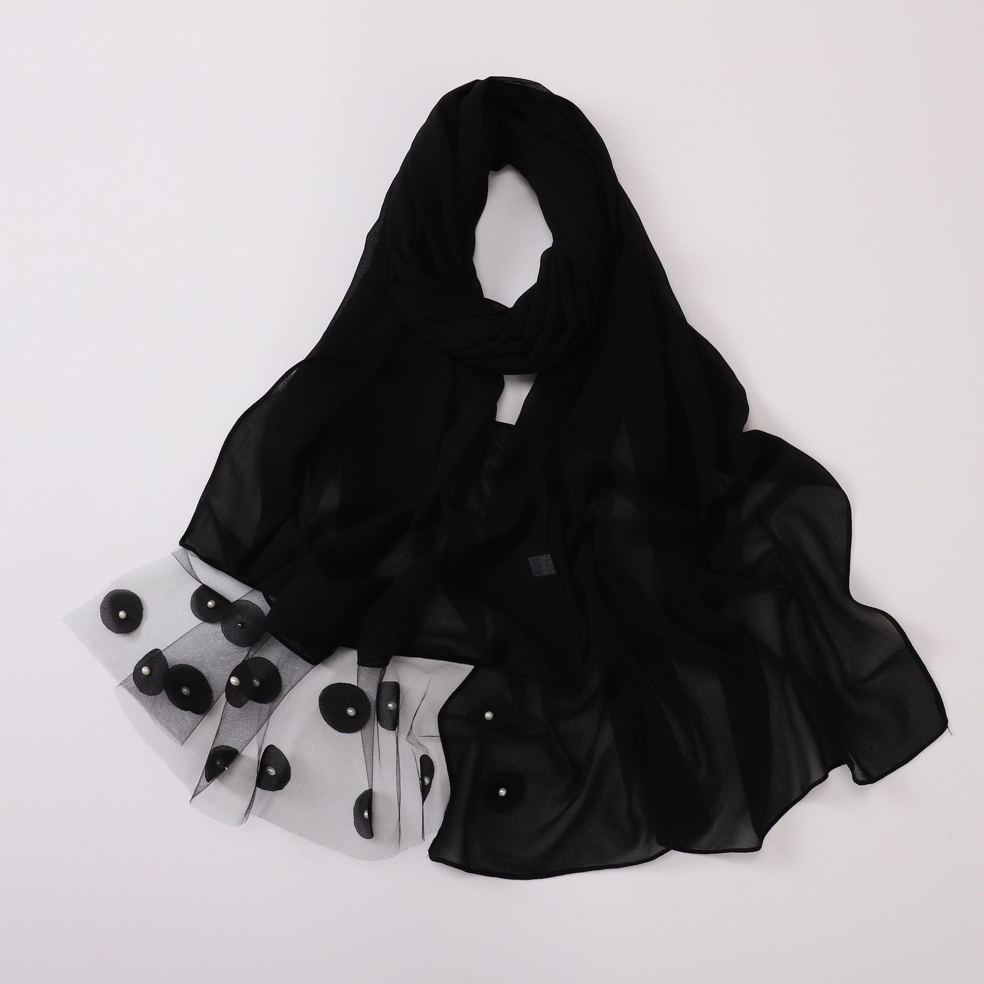 New pearl chiffon polka dot flower slice bead long scarf Middle East Africa Indonesia headscarf