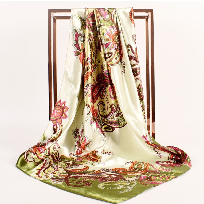 Fashion women's autumn and winter new large cashew flower large square scarf silk scarf, printed fashion headscarf