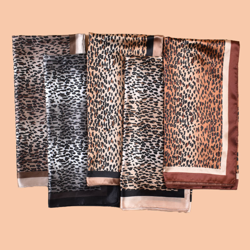 New 90 satin classic gradual change color leopard print printed square scarf with sunscreen bag head silk scarf decorative scarf
