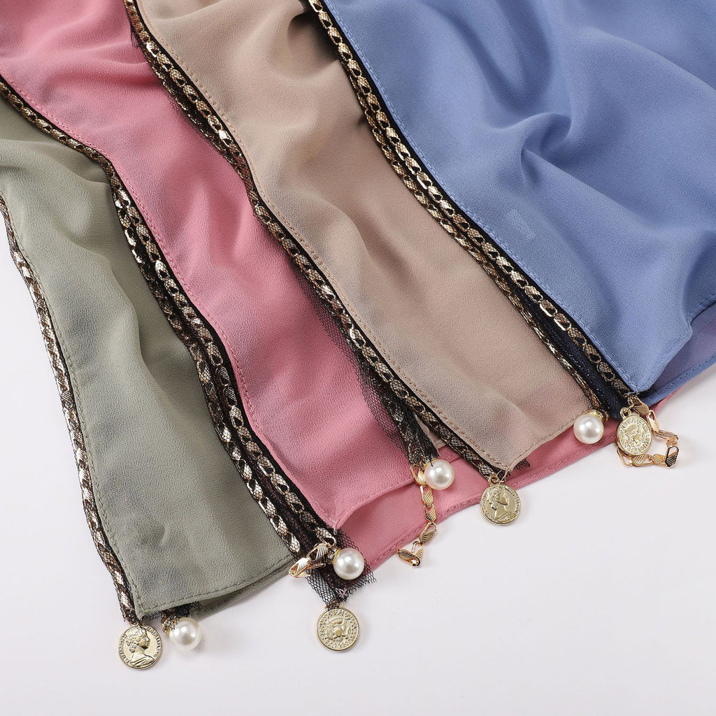 New Pearl Chiffon Gold Metal Chain Scarf  Middle East Africa Malaysia Headscarf