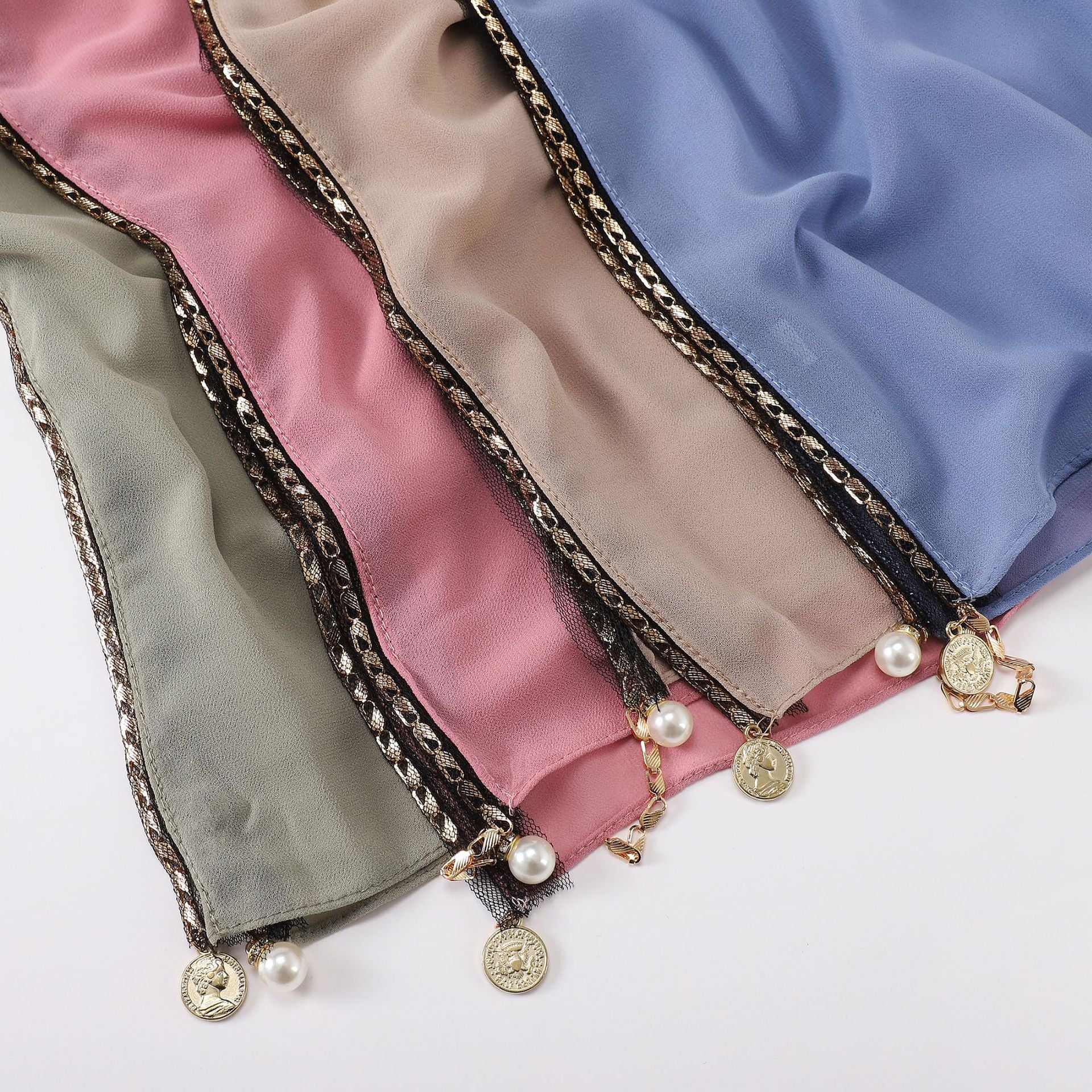 New Pearl Chiffon Gold Metal Chain Scarf  Middle East Africa Malaysia Headscarf