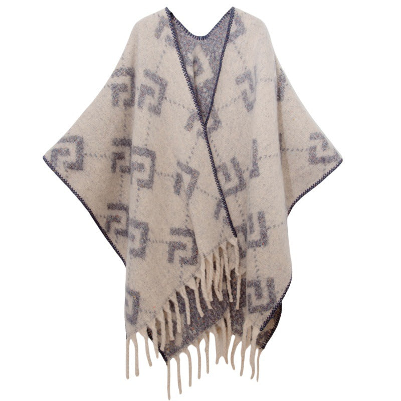 2025 new European and American autumn and winter circle yarn imitation mohair thickened jacquard letter shawl