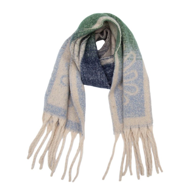 European, American autumn and winter new loop yarn imitation mohair jacquard small flower scarf