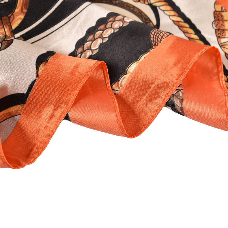 Spring new retro chain rope flower 90 satin printing silk scarf