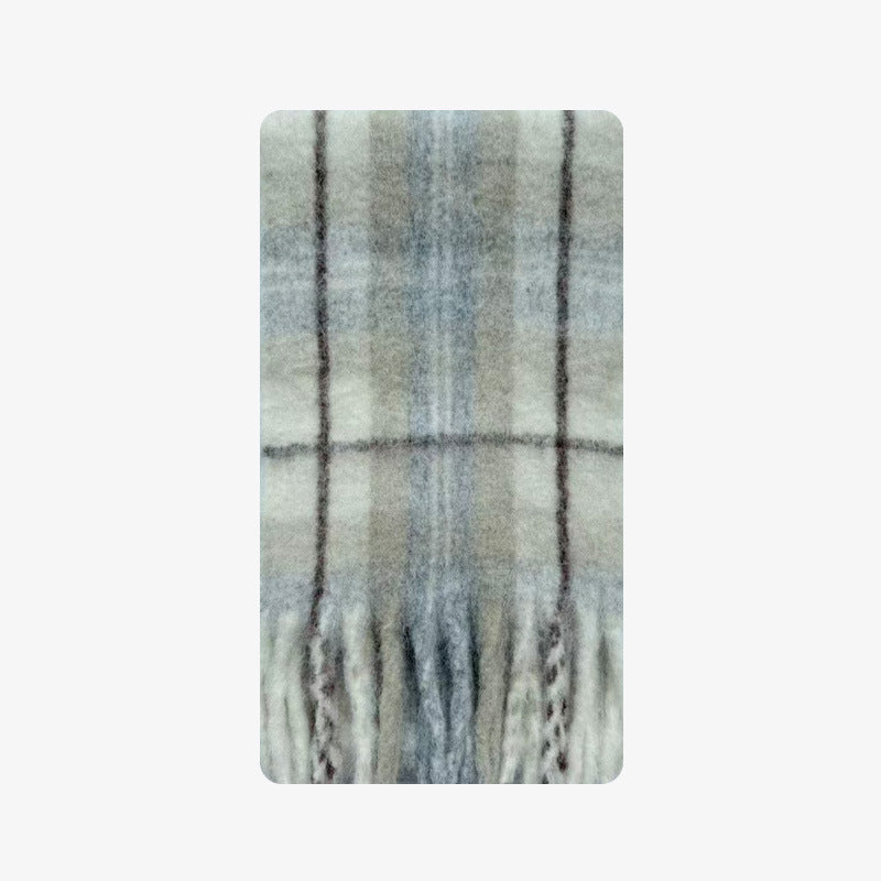 Niche wool blended light beige plaid scarf women's thickened Korean baidai wool scarf ins cross-border