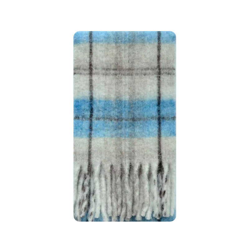 Niche wool blended light beige plaid scarf women's thickened Korean baidai wool scarf ins cross-border