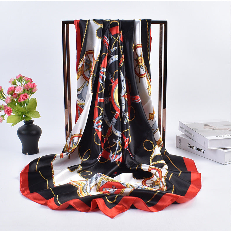 New fashionable and elegant roulette pattern printing 90-color square scarf, headscarf, scarf, silk scarf.