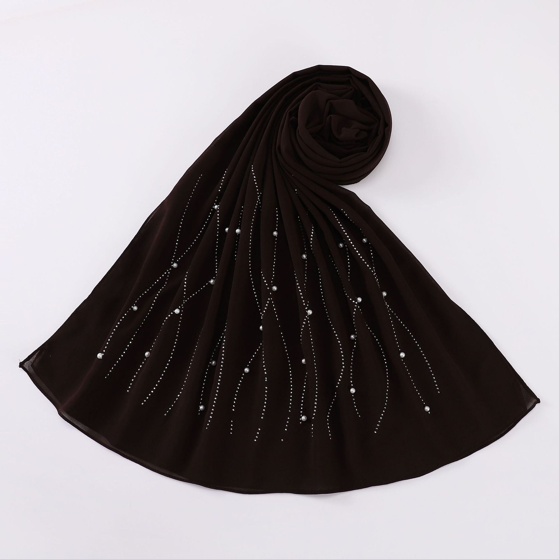 New 75D pearl chiffon long scarf single head hot diamond bead scarf gauze Middle East and Africa headscarf hijab