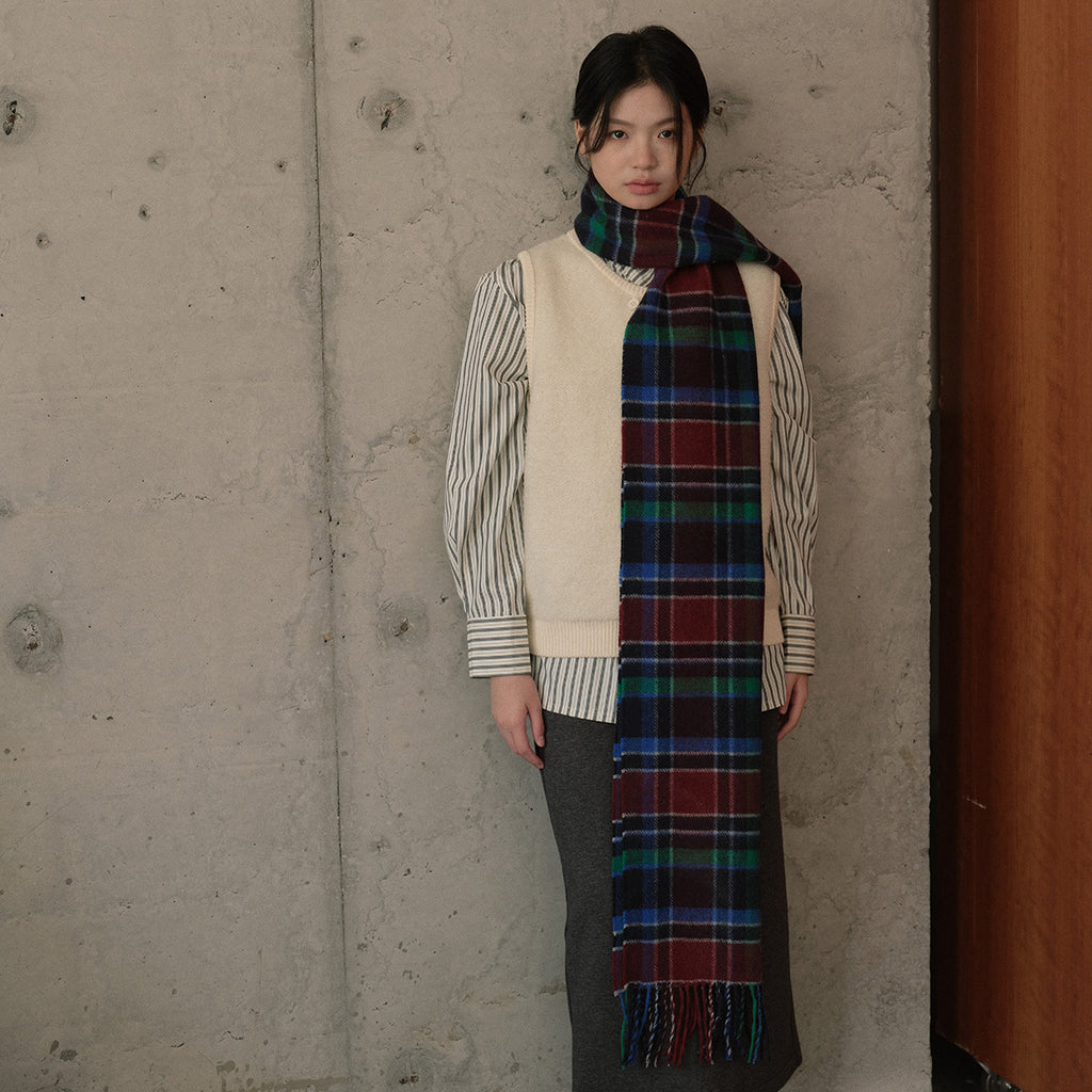 Korean designer wool-blend fringed plaid scarf men's autumn and winter soft plaid scarf