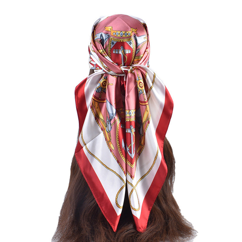 New fashionable and elegant roulette pattern printing 90-color square scarf, headscarf, scarf, silk scarf.