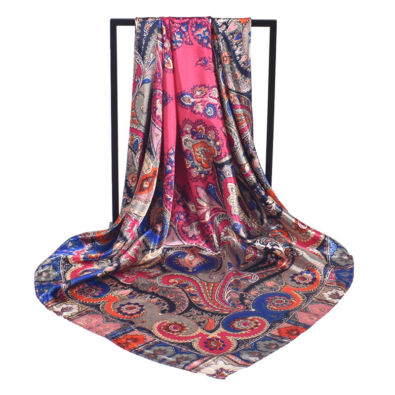 Summer new cashew nut pattern satin square scarf silk scarf, fashionable European and American imitation silk scarf