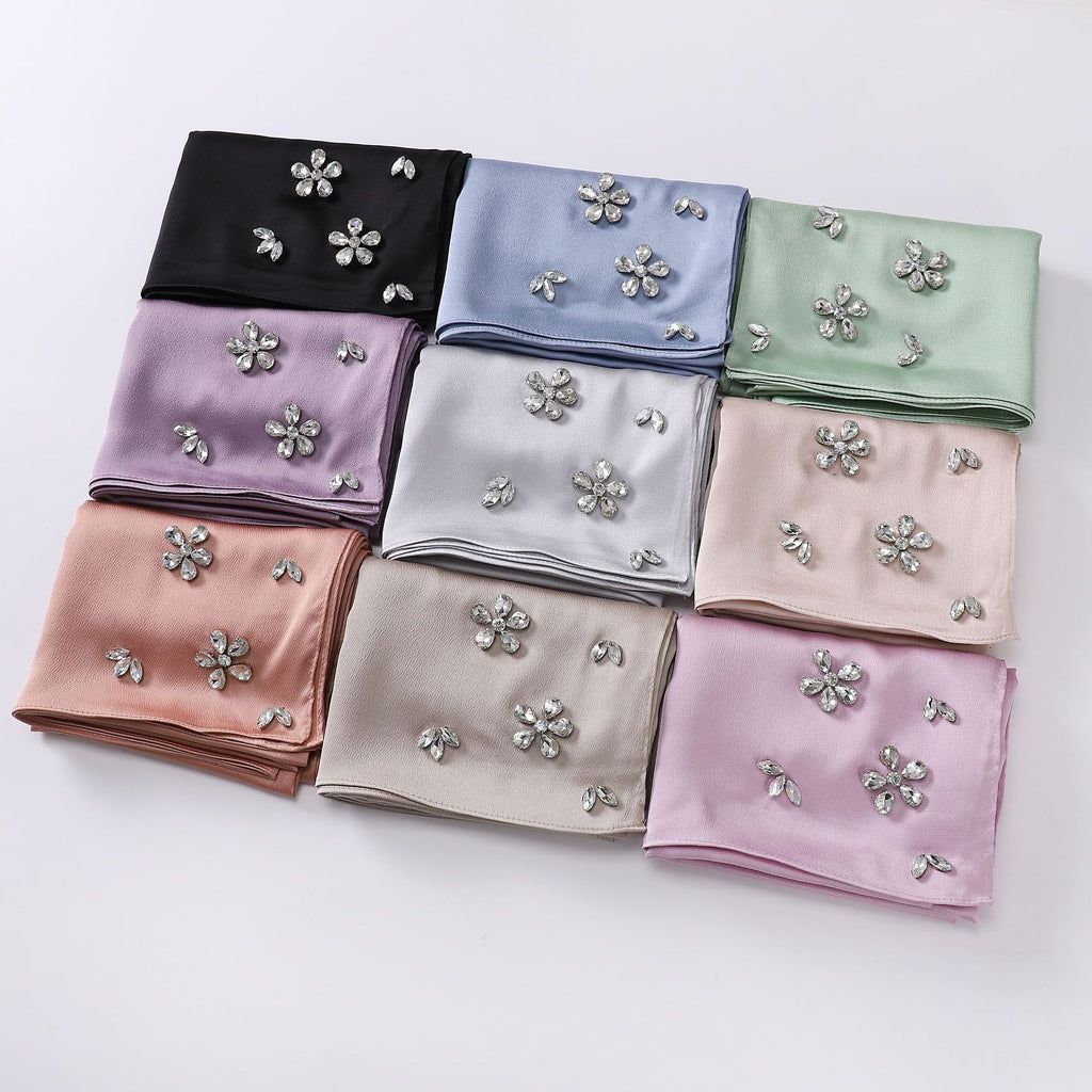Simulation silk bubble chiffon handmade diamond-encrusted scarf gauze malay headscarf headscarf hijab