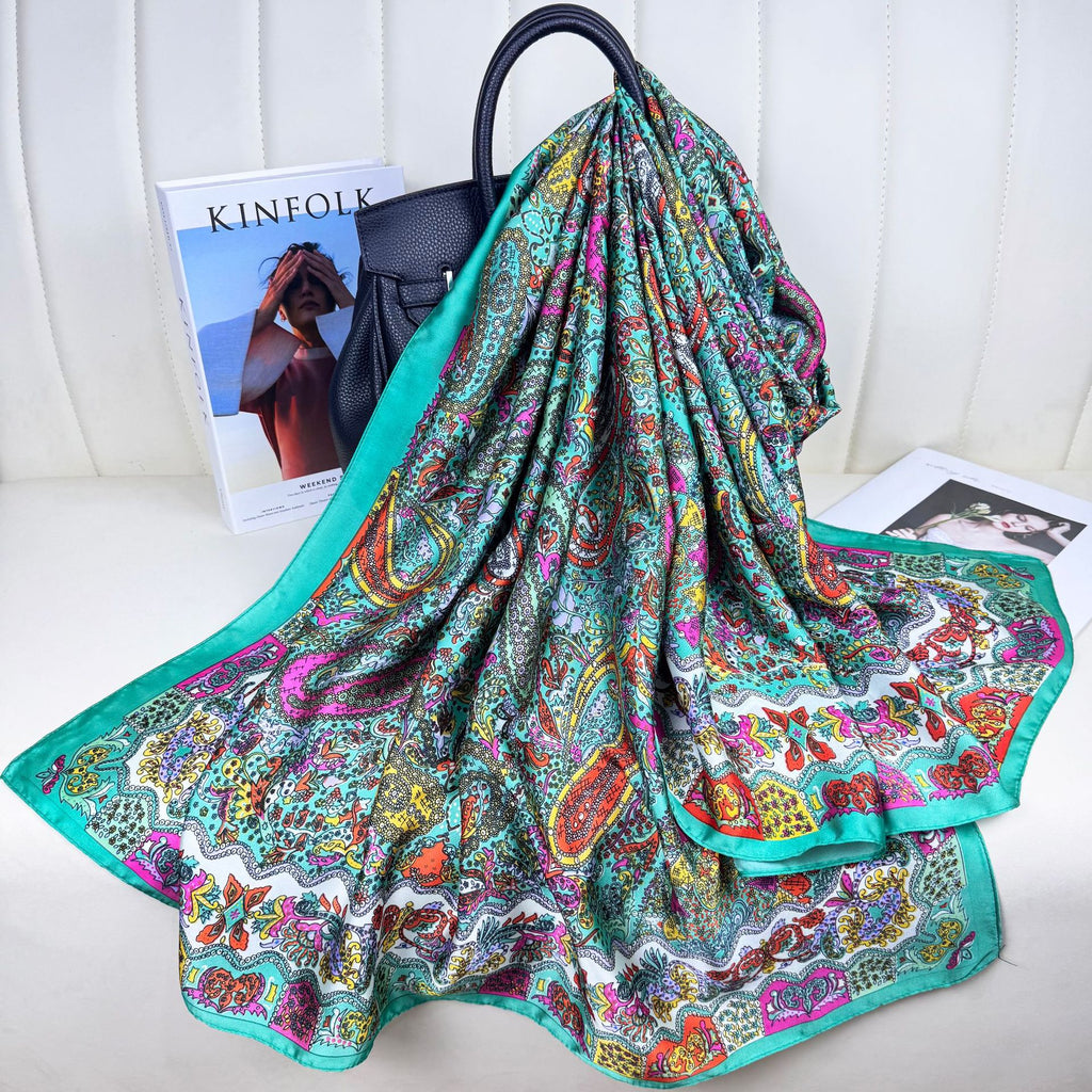 Fashion versatile Innesian women's head scarf, imitation silk thin travel and vacation shawl