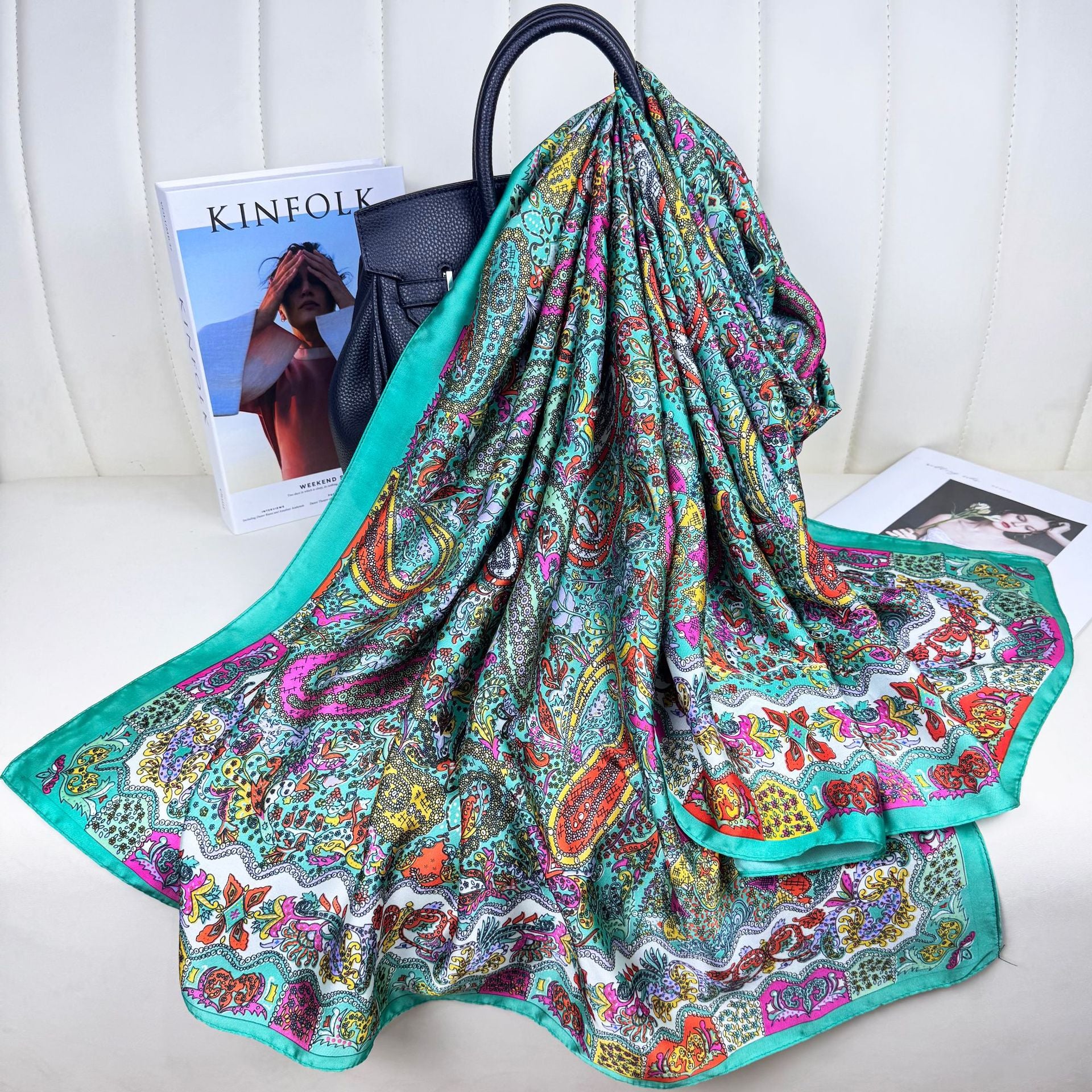 Fashion versatile Innesian women's head scarf, imitation silk thin travel and vacation shawl