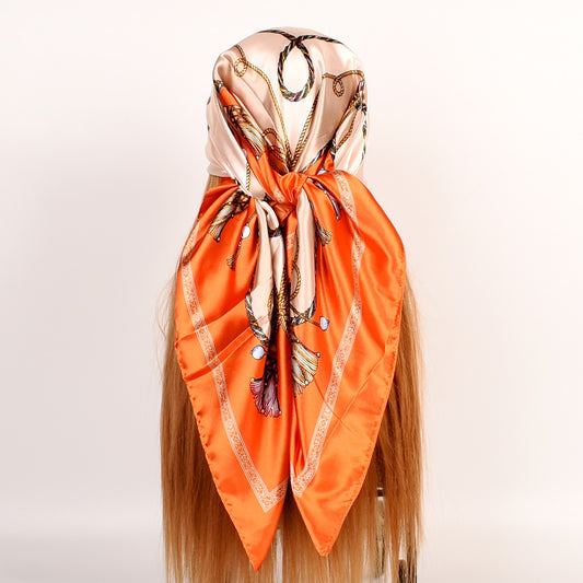 New fashionable and elegant knot pattern printing 90-color square scarf, headscarf, scarf, silk scarf.