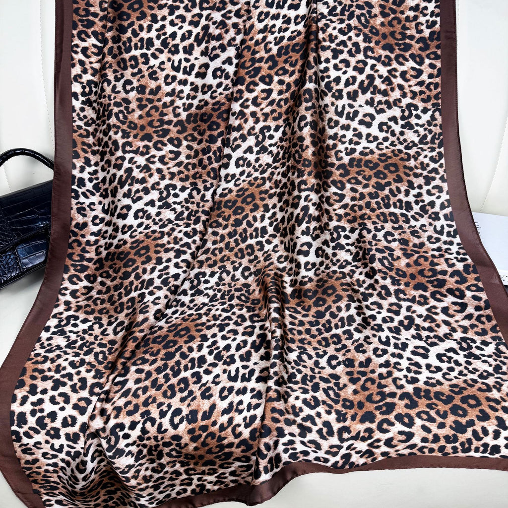 European and American fashion leopard print long silk scarf, spring, summer and autumn travel vacation sunscreen shawl beach towel headscarf