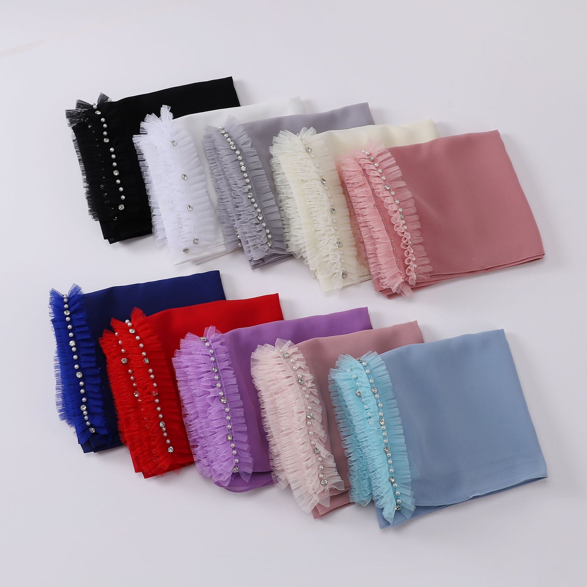 New pearl chiffon pleated lace spiked scarf yarn Middle East Africa headscarf