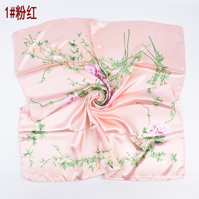Summer new French elegant peony bouquet pattern 90 satin large square scarf headscarf scarf