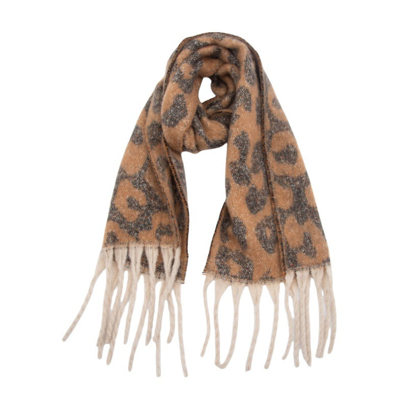 Europe, America, autumn and winter new loop yarn imitation mohair jacquard leopard print scarf