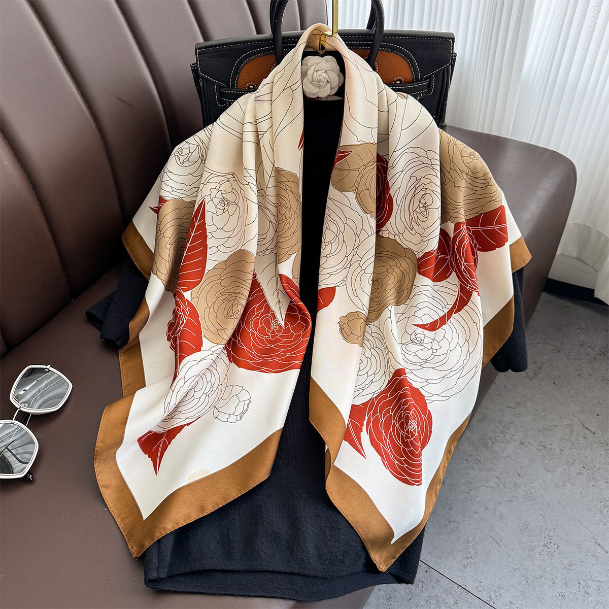 Vintage printed large square scarf, high-end spring and summer decorative shirt, professional scarf, headband, sunscreen, headscarf, shawl for women