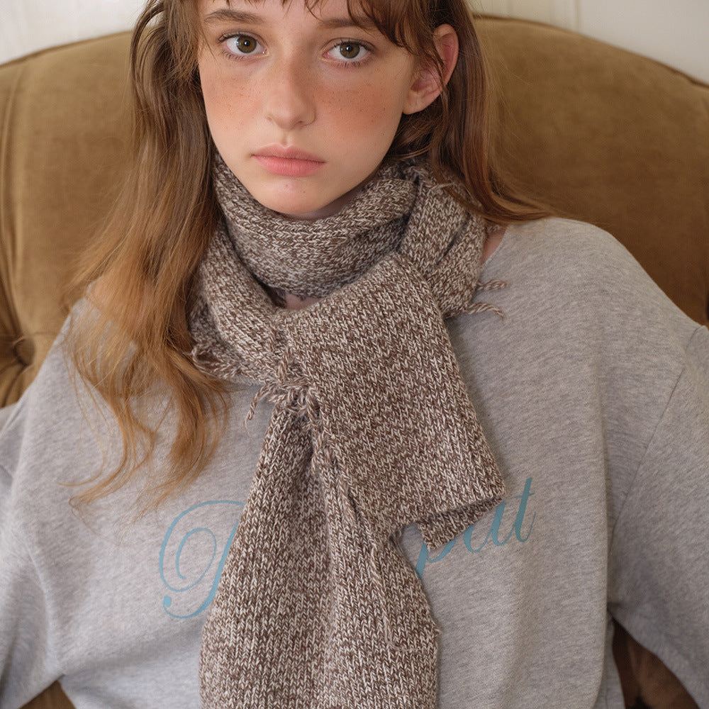 50% wool-blend variegated tassel edge wasteland wind knitted scarf women's y2k retro millennial wool scarf
