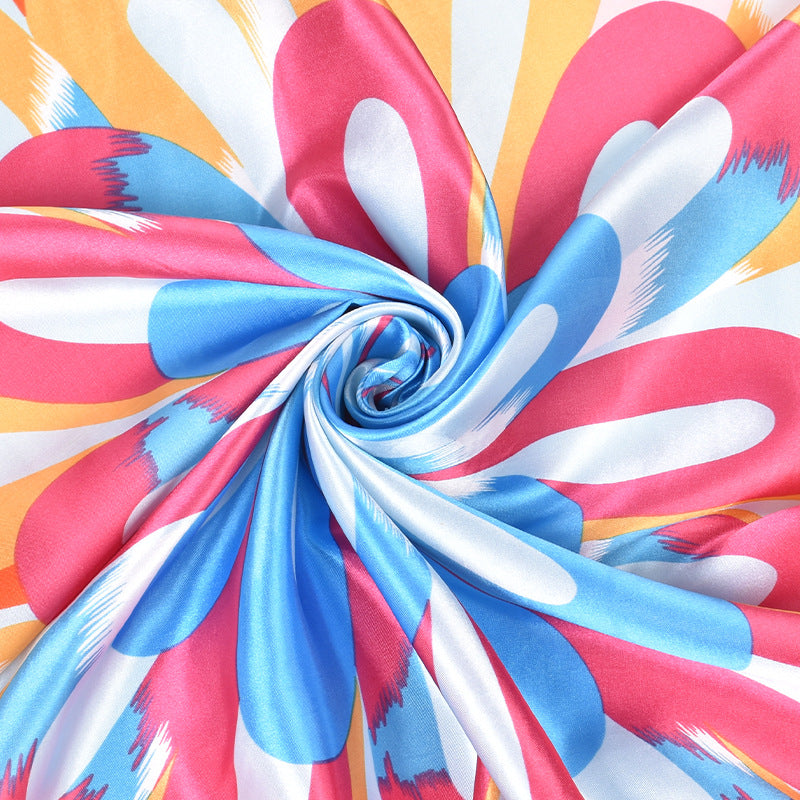 Autumn new fashionable and elegant flower satin large square scarf silk scarf fashion imitation silk scarf