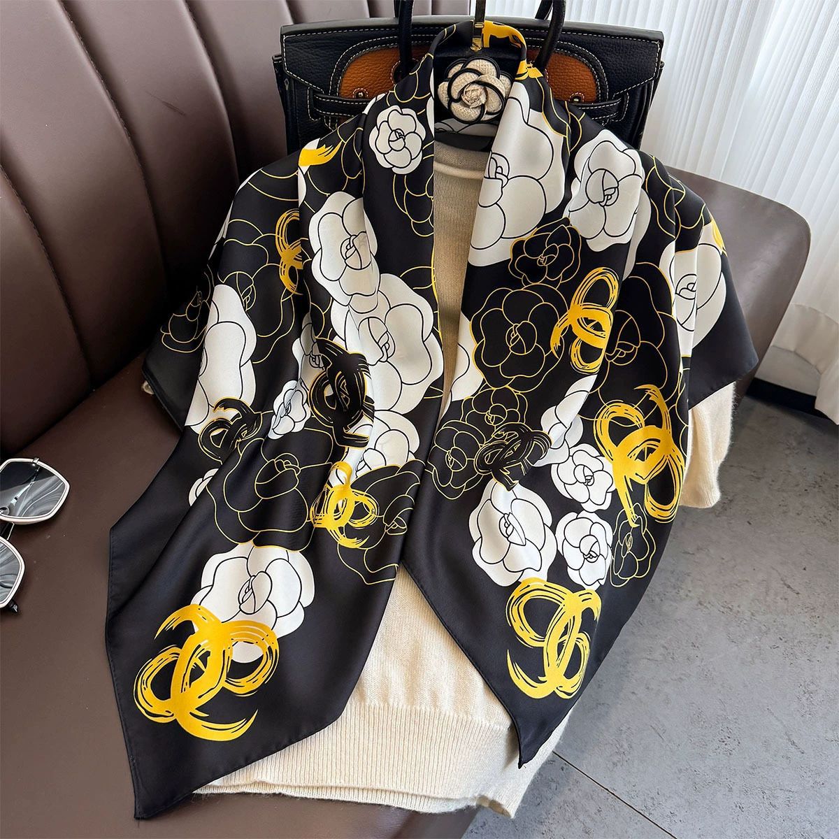 Summer Korean version of simple striped scarf twill square scarf 90cm fashionable versatile sunscreen shawl headscarf women