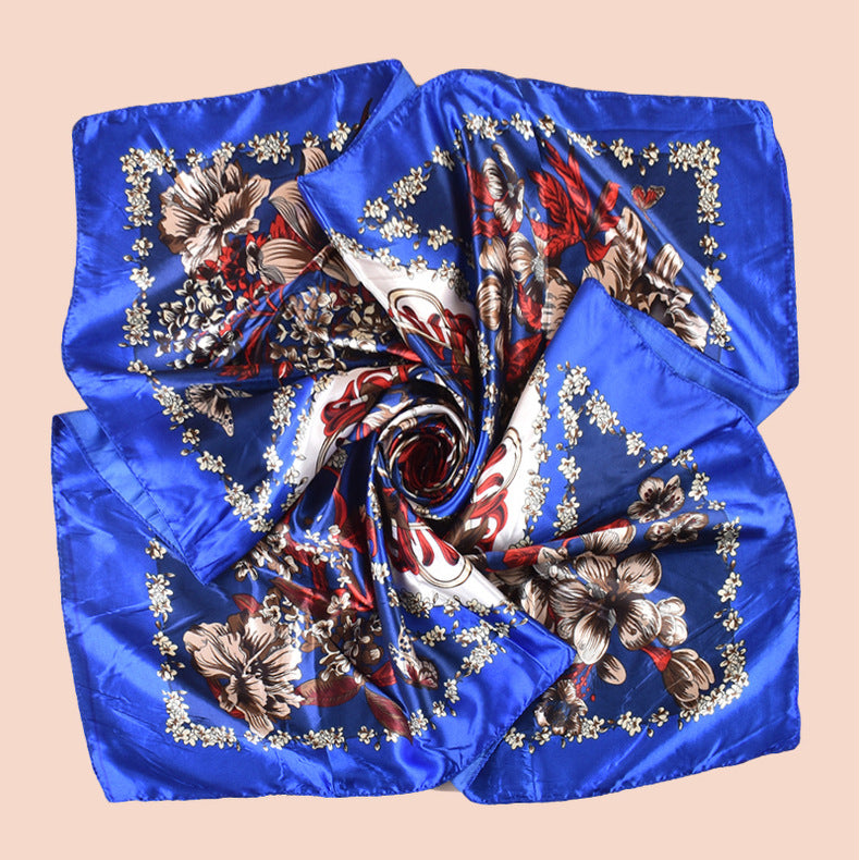 Spring new fashion large shawl simulation silk plant printing silk scarf head scarf 90-color diced large square scarf batch