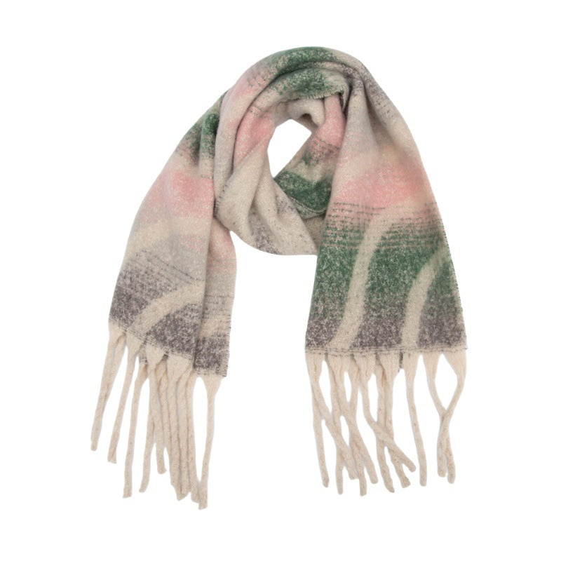 2025 new European, American autumn and winter circle yarn jacquard wavy fringed scarf
