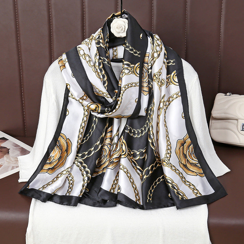 Korean version of the new chain printing temperament versatile fashion scarf, temperament women's high-end sense outer shawl silk scarf