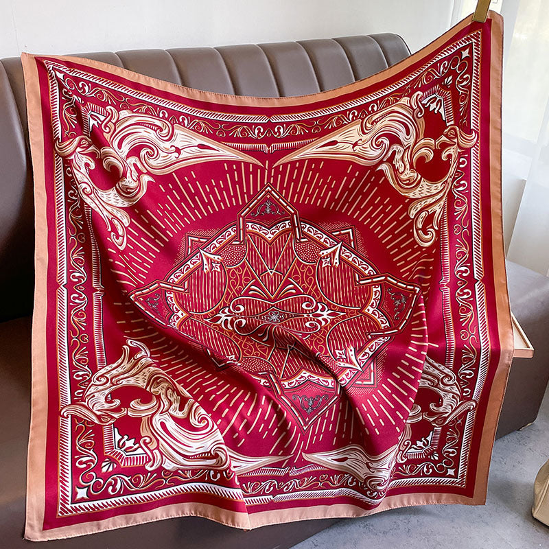 New square scarf, French retro silk scarf, women's twill silk scarf, neck cover, shawl printed scarf, weatherproof