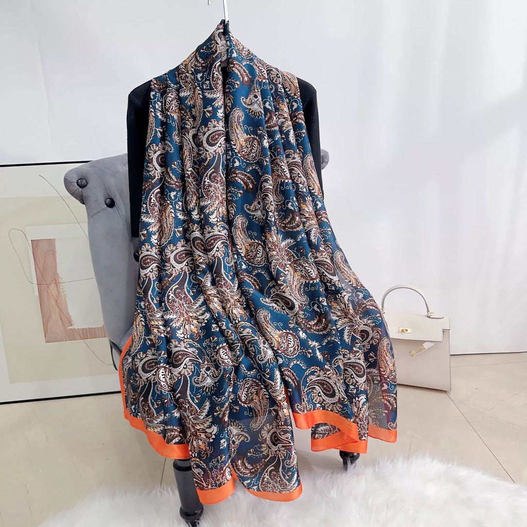 INS style Japan and Korea plant flower print scarf Mother's Day gift light luxury style retro temperament long scarf
