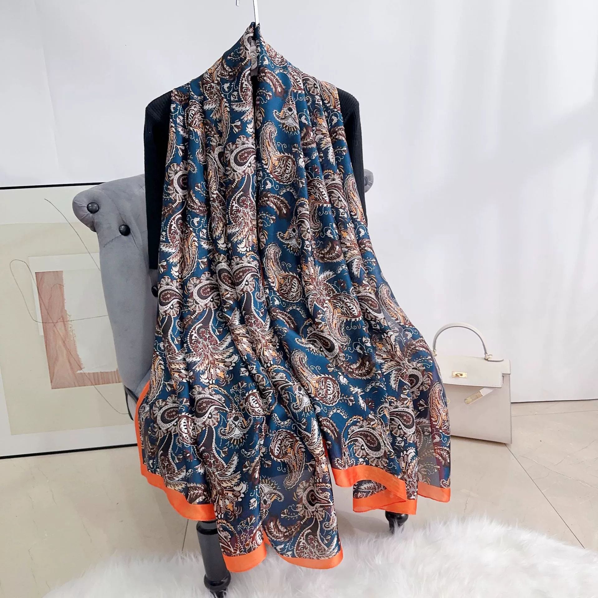 INS style Japan and Korea plant flower print scarf Mother's Day gift light luxury style retro temperament long scarf