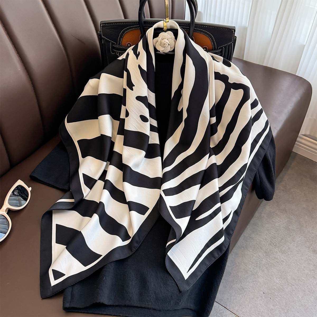 Summer Korean version of simple striped scarf twill square scarf 90cm fashionable versatile sunscreen shawl headscarf women