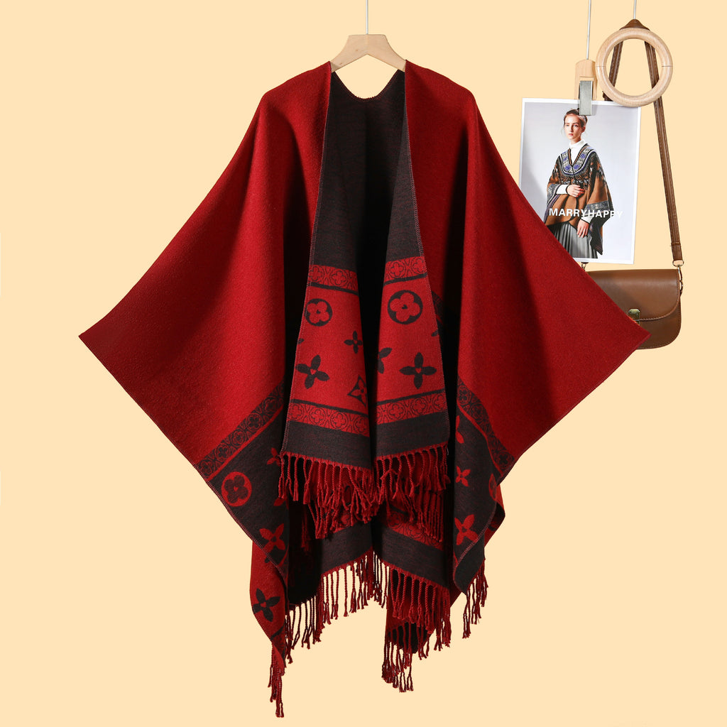 New old money style European and American big-name fashion shawl cape women's autumn and winter street show warm outer cape