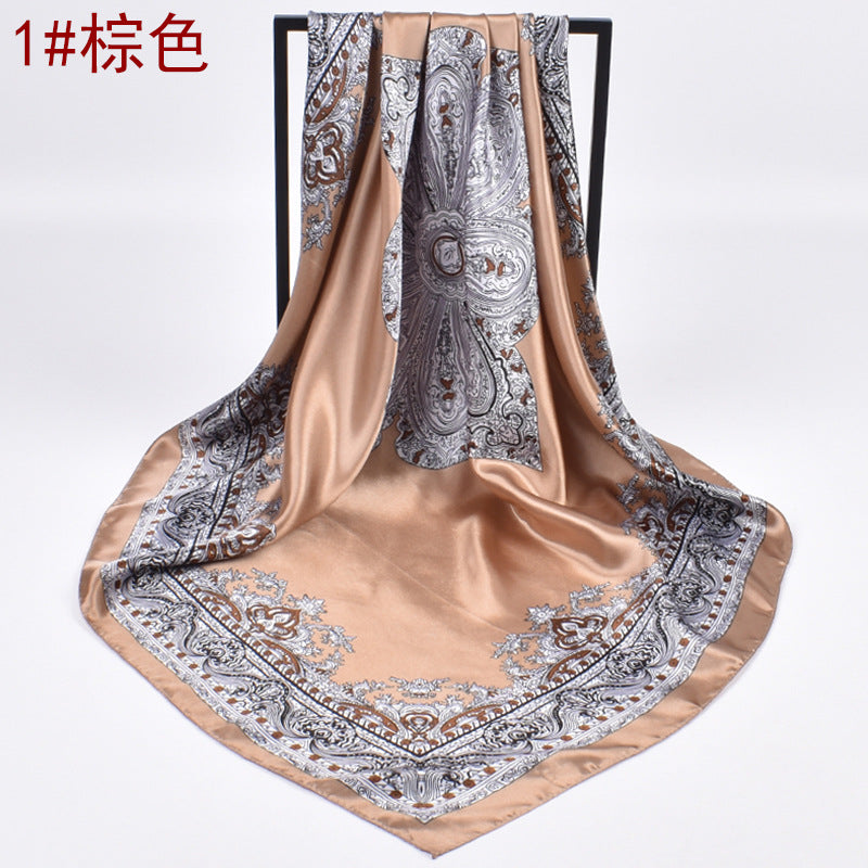 Autumn new personalized crown satin square scarf silk scarf fashion simulation silk scarf