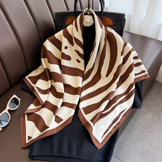 Classic fashion big zebra pattern printed twill silk scarf scarf European and American fashion versatile women's scarf scarf scarf tide