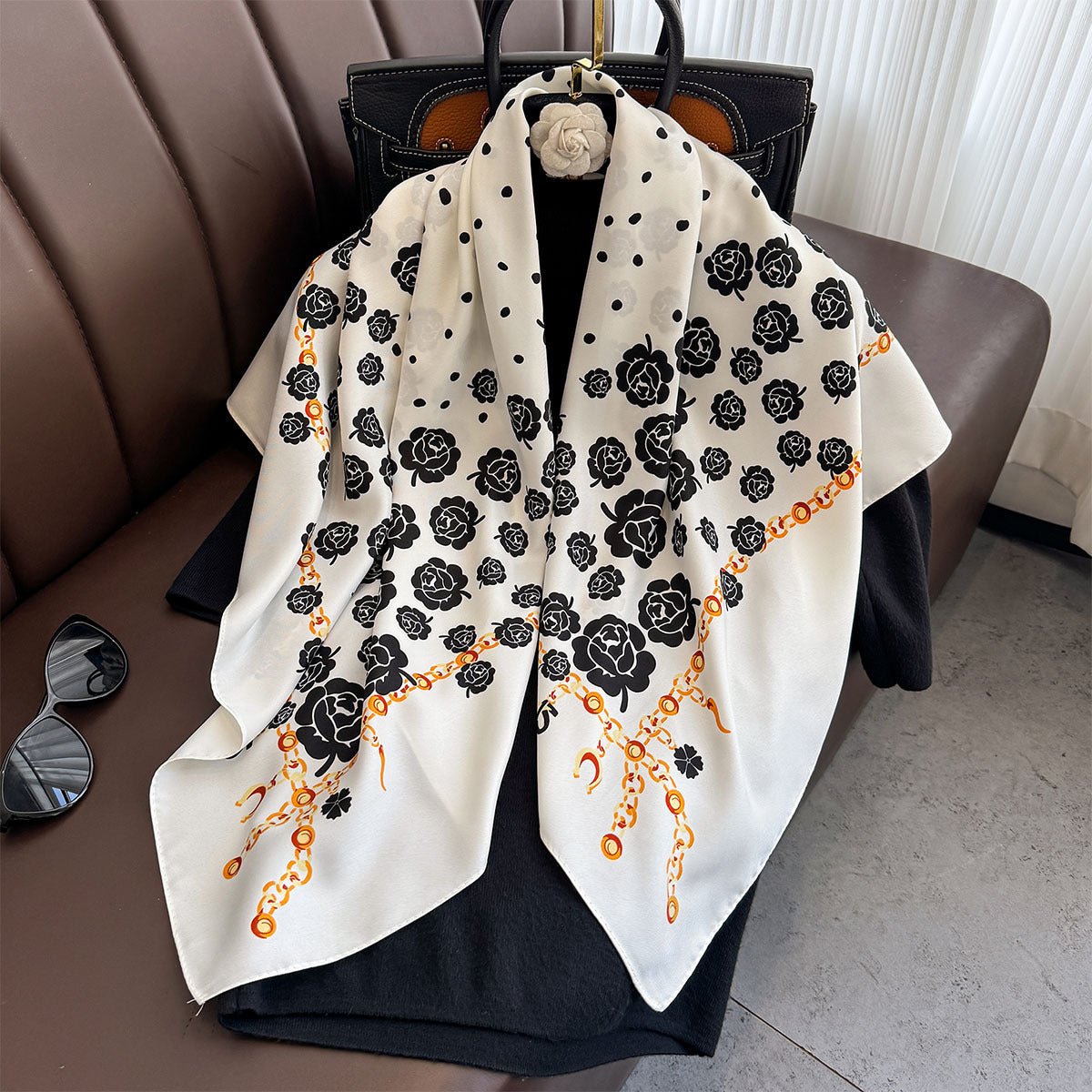 Twill silk scarf women's 90cm high-end large square scarf headscarf retro printed scarf shawl