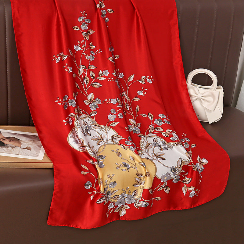 Retro intellectual national style simulation silk long silk scarf, mother's gift scarf, air-conditioned room decoration outside shawl