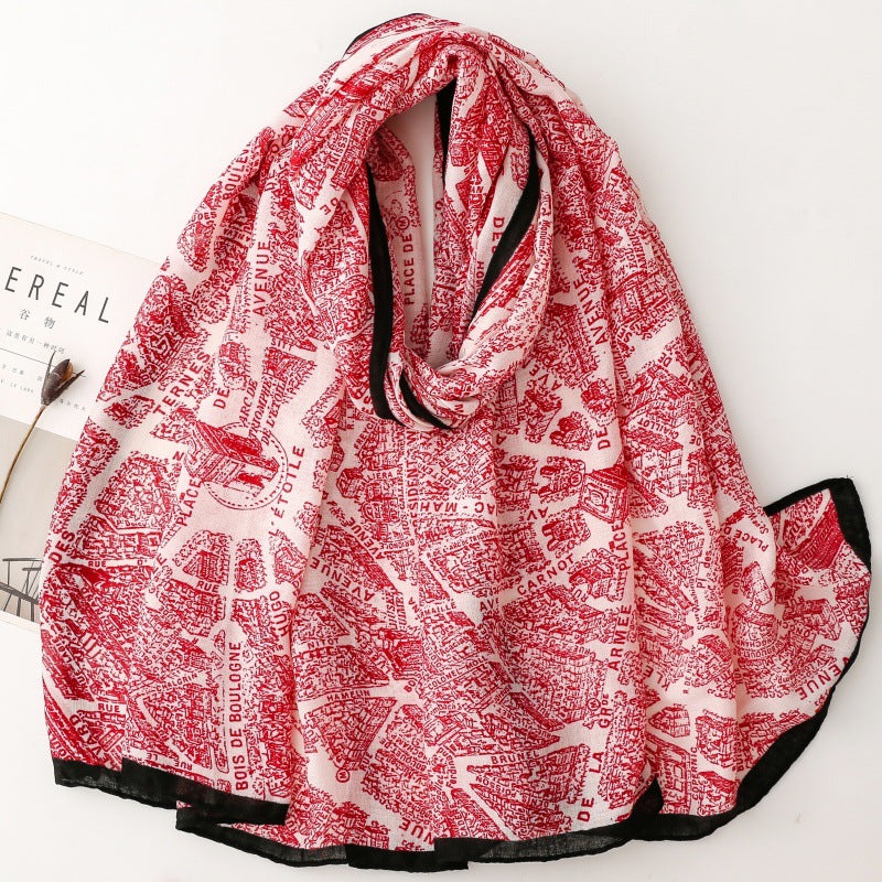 fashion modern printing frame silk scarf travel vacation shawl