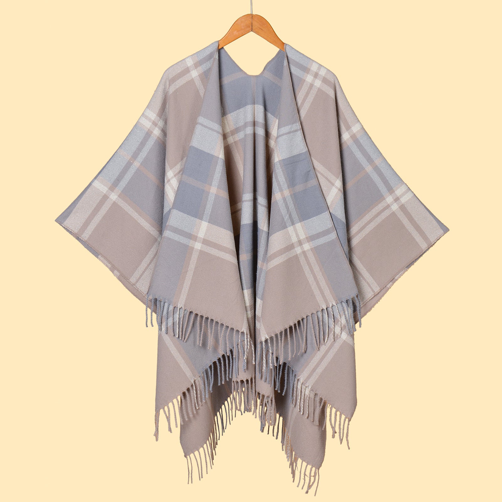 Women's Classic Silver Silk Plaid Cape Cape European and American Street Fashion Catwalk Outside Cape Spring and Autumn Warm Cape