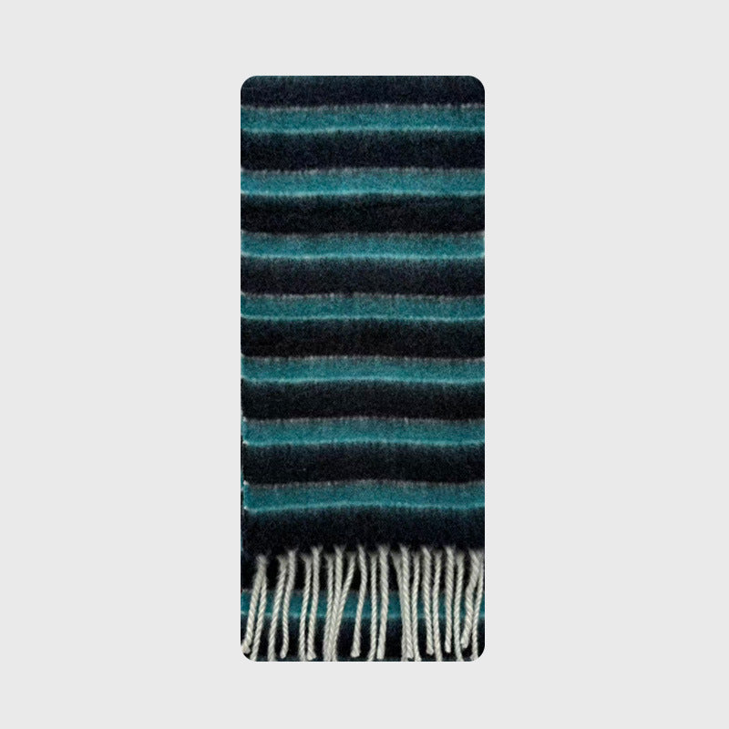 French designer 35% wool blended color striped scarf women's winter thickened atmosphere fringed scarf