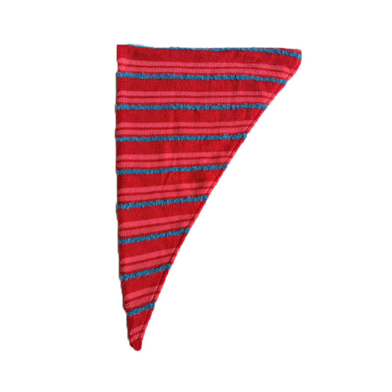 Designer wool blended cotton striped triangle scarf female cute fun knitted small scarf Korean scarf