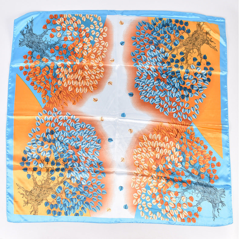 New fashionable retro multicolored leaf print 90-color diced large square scarf silk scarf headscarf