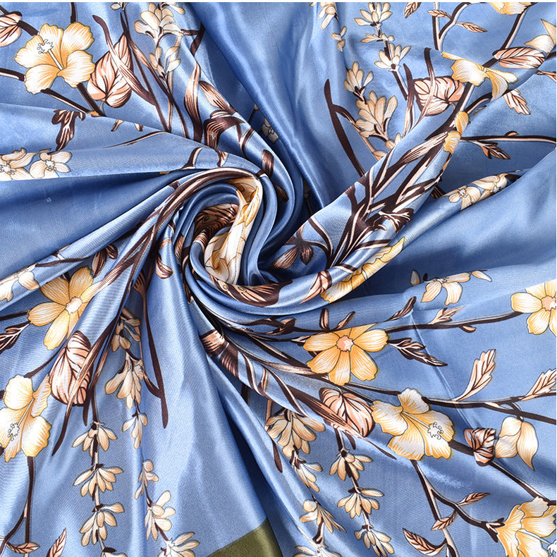 Spring and summer new fashion retro flower butterfly print satin square scarf silk scarf simulation silk circumference