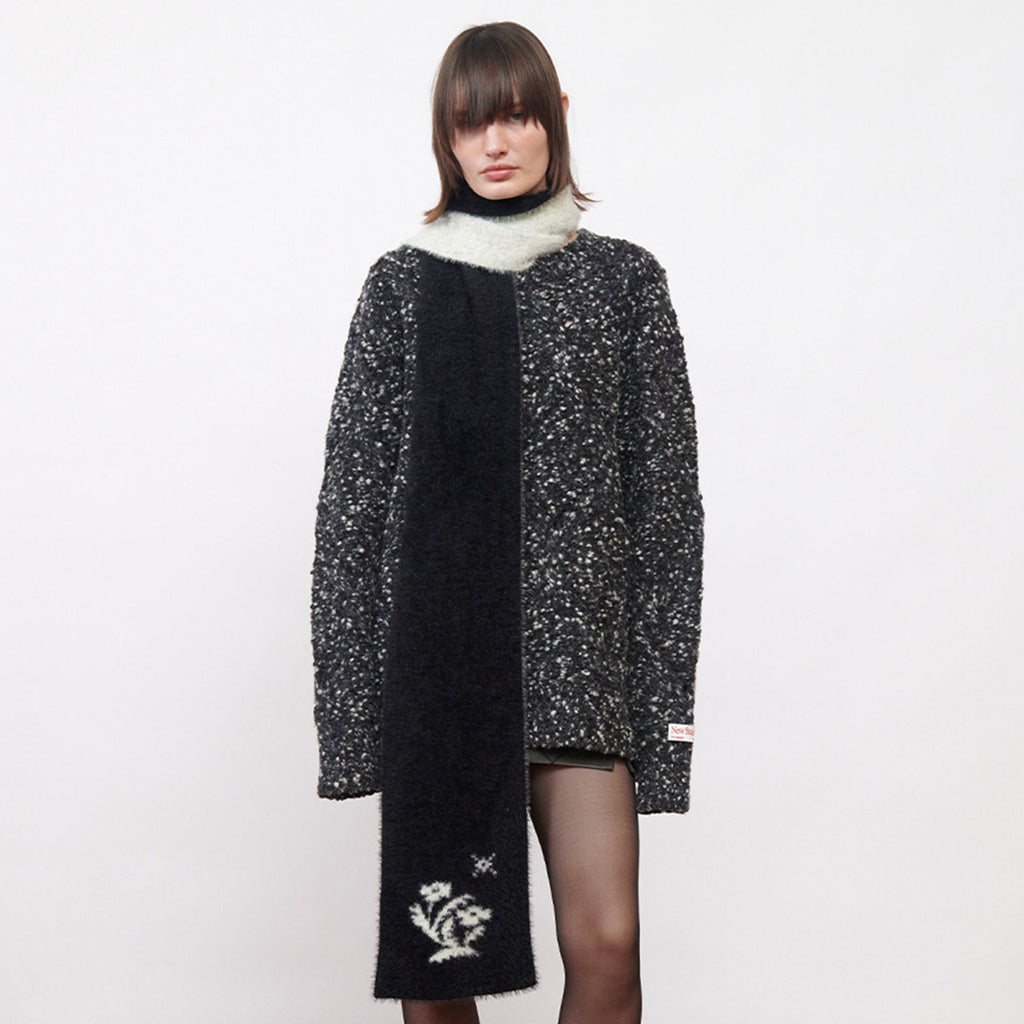 Korean niche designer double-layer color matching flower knitted scarf women's imitation mink soft retro wool scarf