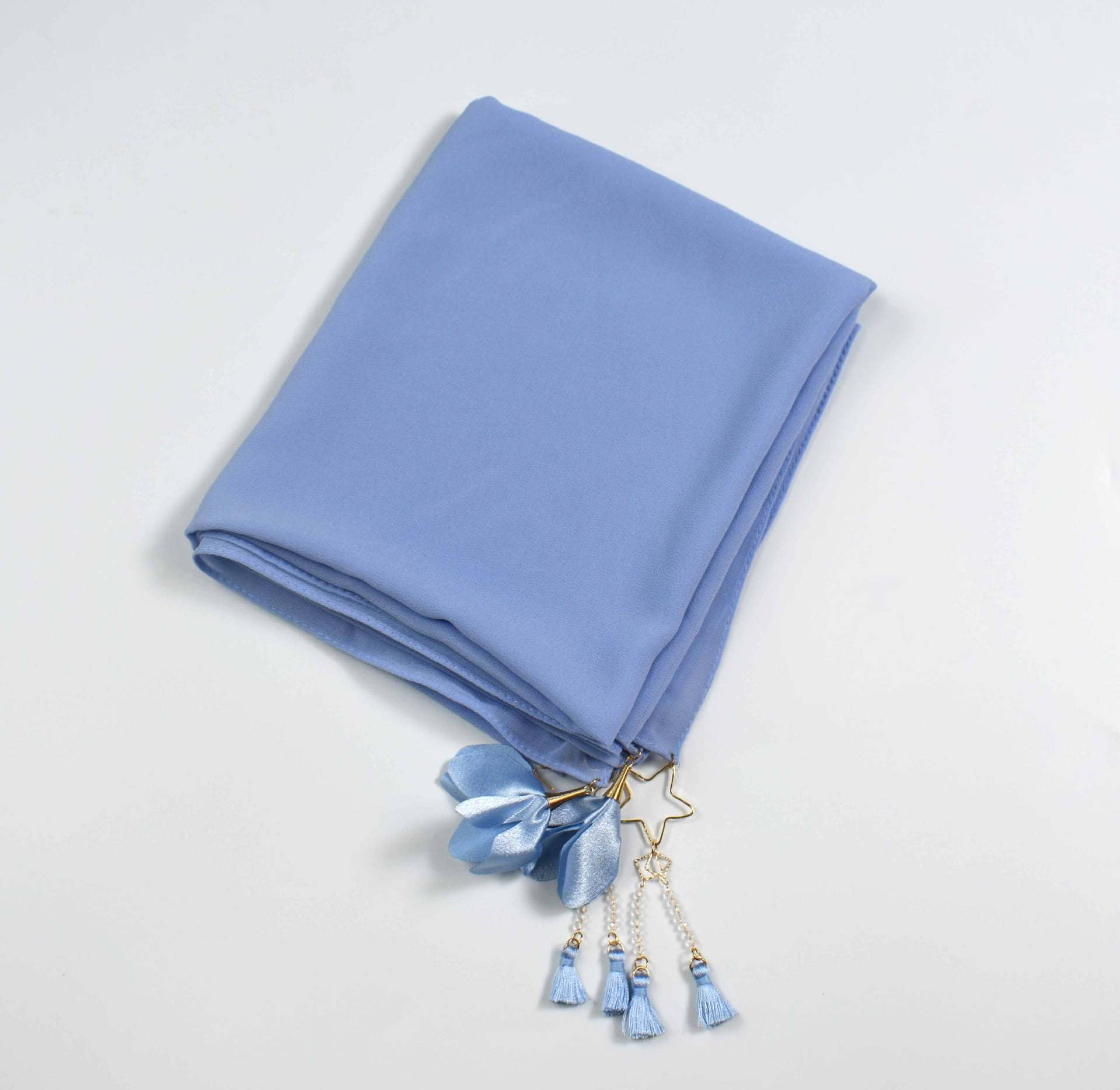 Monochrome pearl chiffon flower scarf  Malaysian headscarf Middle East Africa hijab