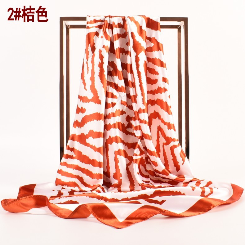 Autumn new simple small fresh zebra pattern plain weave satin 90 large square scarf women's fashion square scarf