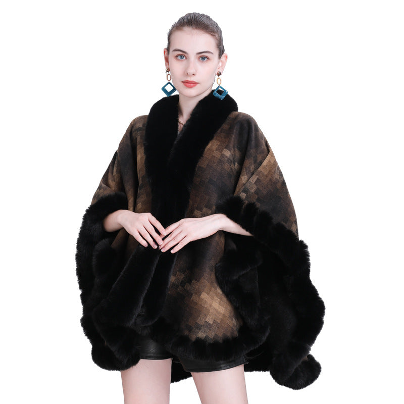 European and Korean autumn and winter fashion new scarf shawl plaid plush thickened fur collar shawl cape 0987