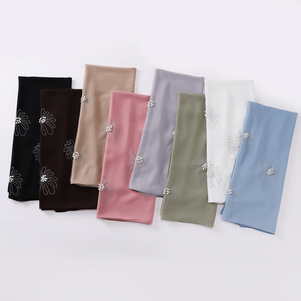 New pearl chiffon single-headed flower hot diamond bead scarf, gauze, Middle East and Africa, headscarf hijab.